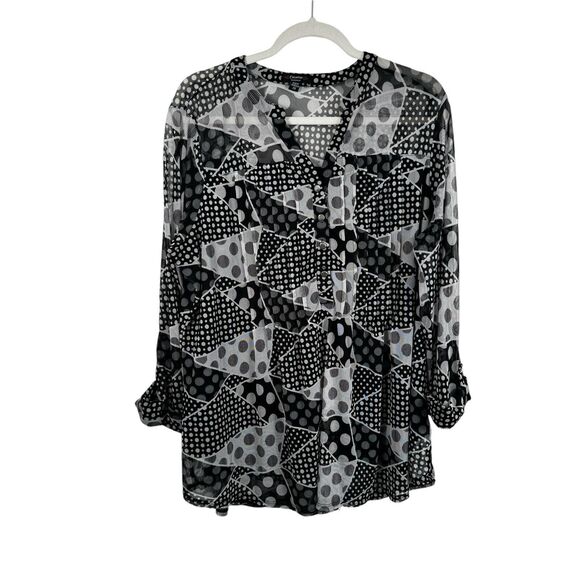 Cocomo Black White Geometric Polka Dot Blouse Artsy Retro Womens Plus Size 2x - Picture 1 of 5